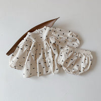 Load image into Gallery viewer, 2 Pieces Set Baby Kid Girls Polka dots Bow Print Tops And Shorts Wholesale 211214352
