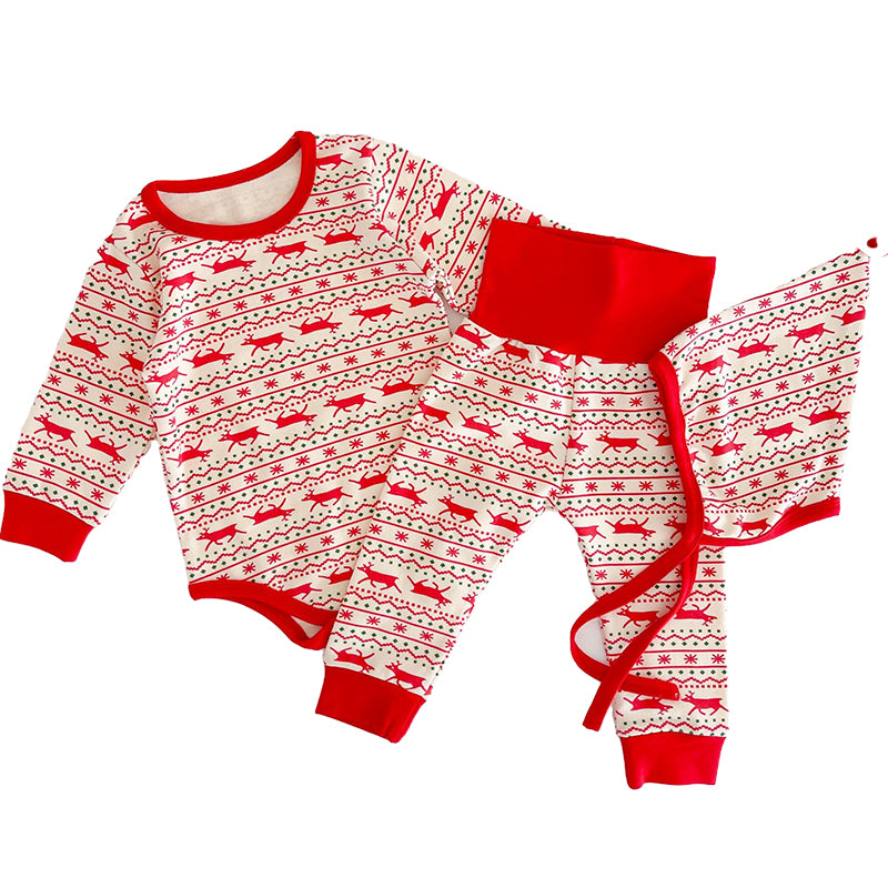 3 Pieces Set Baby Unisex Christmas Animals Cartoon Print Rompers Pants And Hats Wholesale 211214577