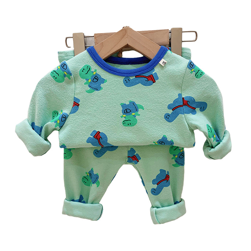 2 Pieces Set Baby Kid Unisex Letters Fruit Dinosaur Checked Car Print Tops And Pants Sleepwears Wholesale 211214925