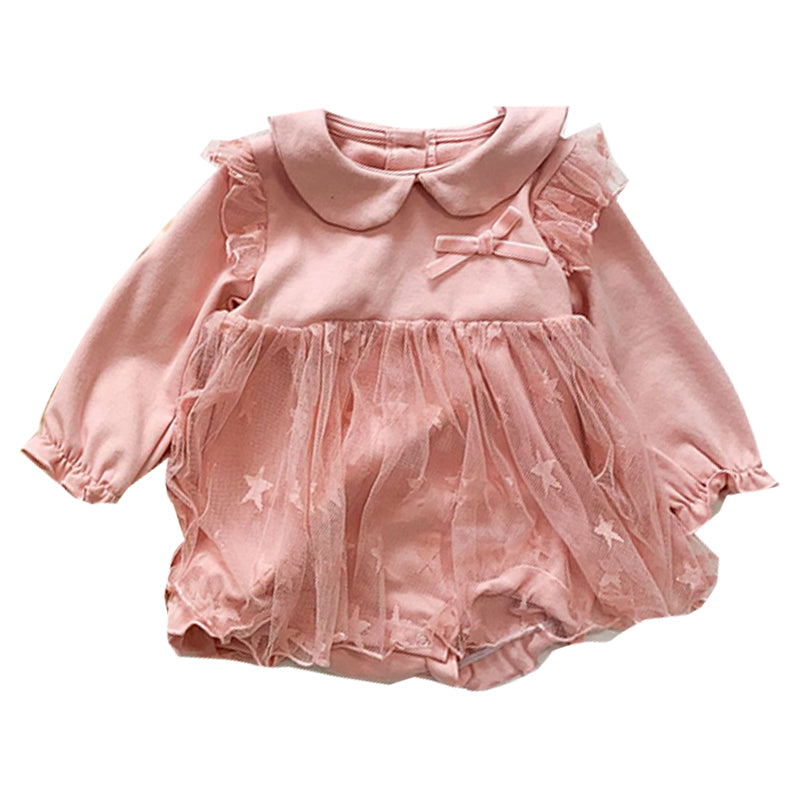 Baby Girls Solid Color Star Bow Rompers Wholesale 21121493