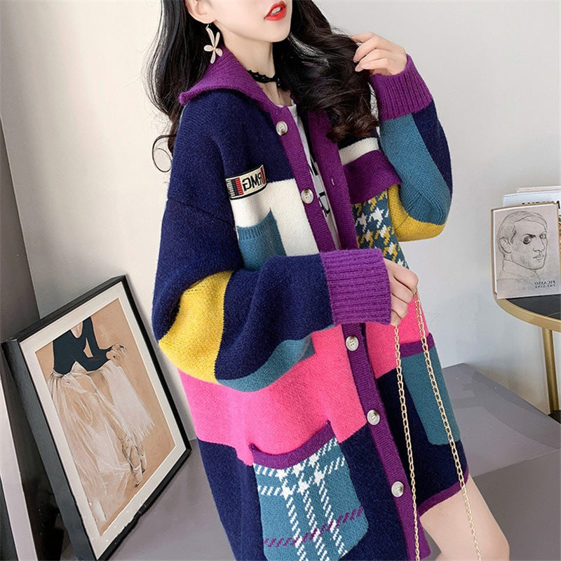 Women Color-blocking Crochet Cardigan Wholesale 2112221766
