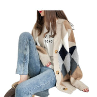 Load image into Gallery viewer, Women Checked Cardigan Knitwear Wholesale 2112222030
