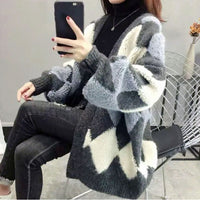 Load image into Gallery viewer, Women Checked Cardigan Knitwear Wholesale 2112222030
