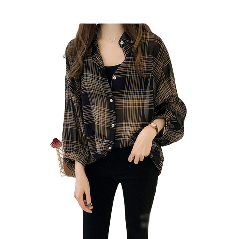 Women Checked Blouses Wholesale 2112222041