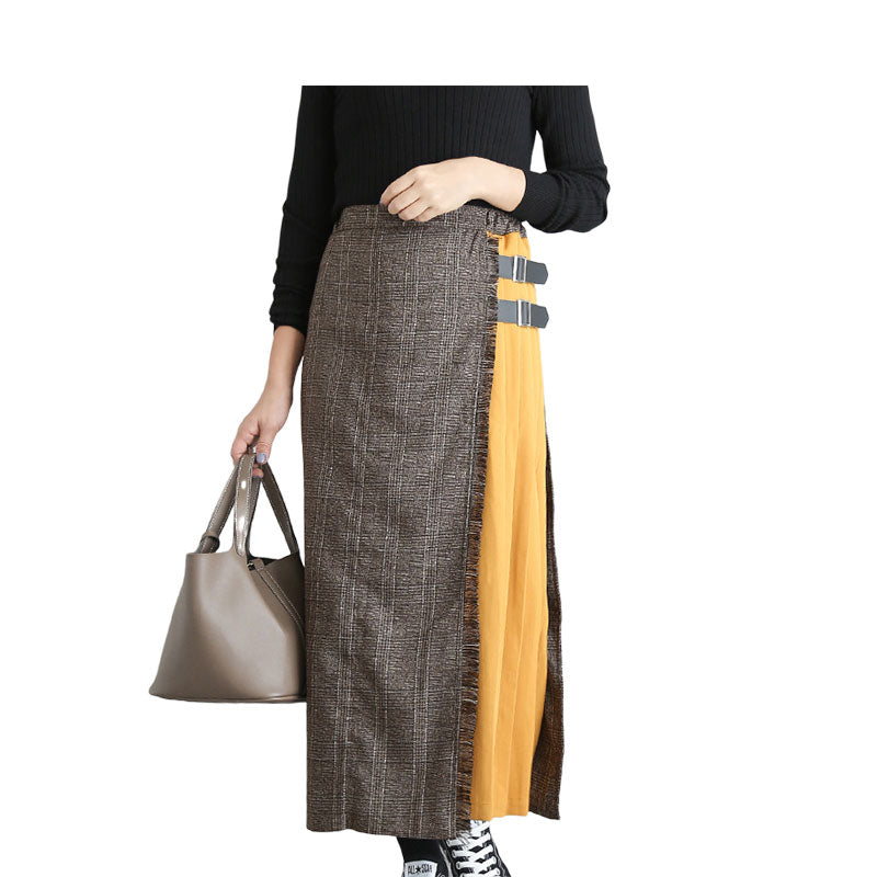 Women Solid Color Checked Skirts Wholesale 2112222052