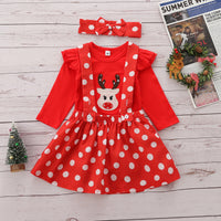 Load image into Gallery viewer, 2 Pieces Set Baby Kid Girls Christmas Animals Cartoon Print Tops And Polka dots Skirts Wholesale 21210002
