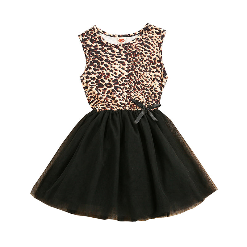 Kid Girls Leopard print Bow Dresses Wholesale 21210017