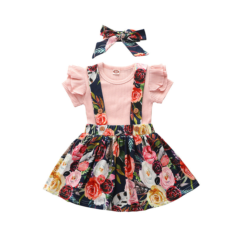 2 Pieces Set Baby Kid Girls Solid Color Flower Print Dresses Tops And Wholesale 21210049