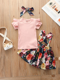 Load image into Gallery viewer, 2 Pieces Set Baby Kid Girls Solid Color Flower Print Dresses Tops And Wholesale 21210049
