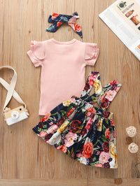 Load image into Gallery viewer, 2 Pieces Set Baby Kid Girls Solid Color Flower Print Dresses Tops And Wholesale 21210049
