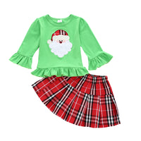 Load image into Gallery viewer, 2 Pieces Set Baby Kid Girls Christmas Tops And Checked Skirts Wholesale 21210058
