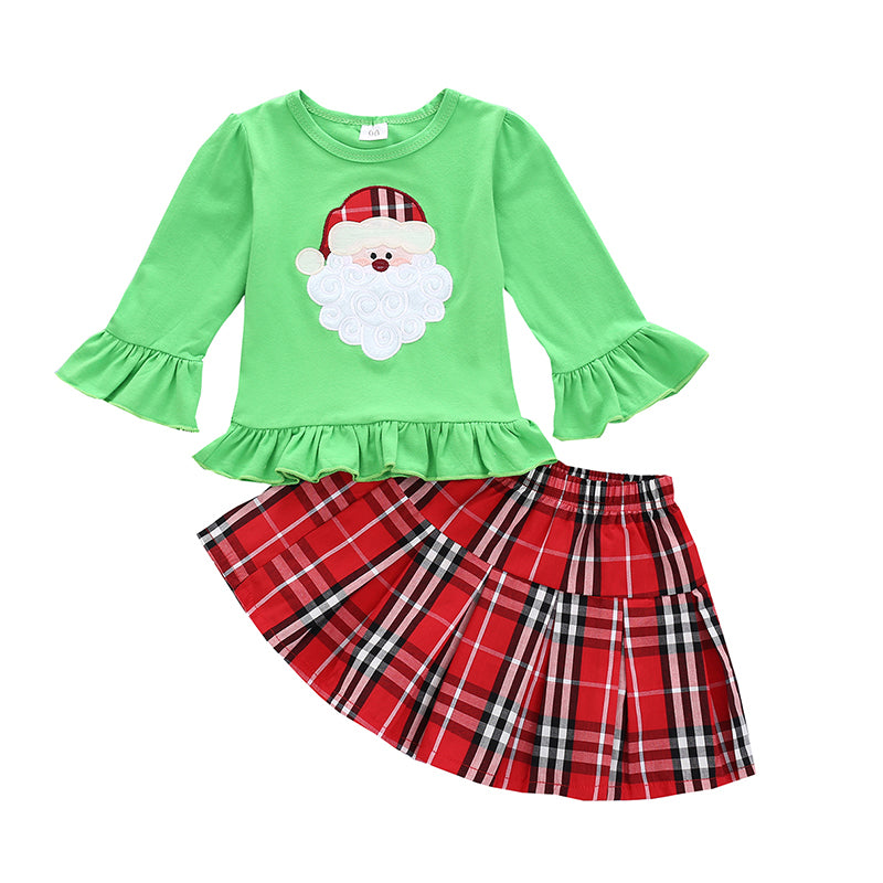 2 Pieces Set Baby Kid Girls Christmas Tops And Checked Skirts Wholesale 21210058