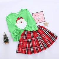 Load image into Gallery viewer, 2 Pieces Set Baby Kid Girls Christmas Tops And Checked Skirts Wholesale 21210058

