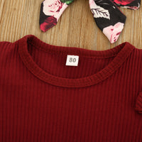Load image into Gallery viewer, 3 Pieces Set Baby Kid Girls Solid Color Muslin&amp;Ribbed Print Flower And Bow Wholesale 21210070
