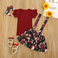 Load image into Gallery viewer, 3 Pieces Set Baby Kid Girls Solid Color Muslin&amp;Ribbed Print Flower And Bow Wholesale 21210070
