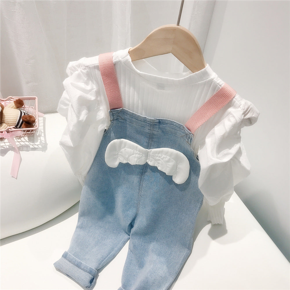 Baby Kid Girls Solid Color Muslin&Ribbed Tops And Jumpsuits Wholesale 22011206