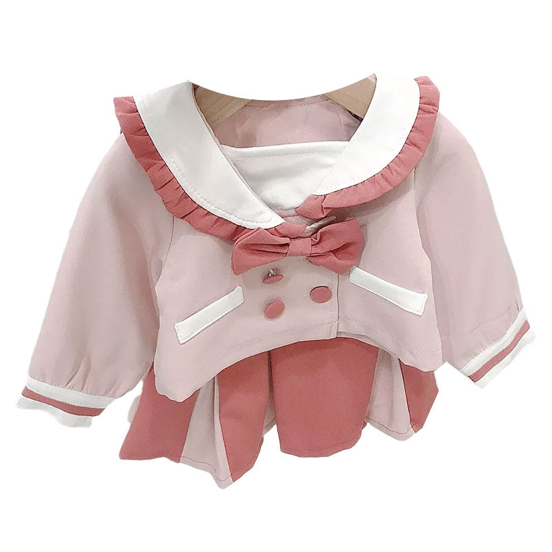 2 Pieces Set Baby Kid Girls Bow Tops And Color-blocking Skirts Wholesale 220112199