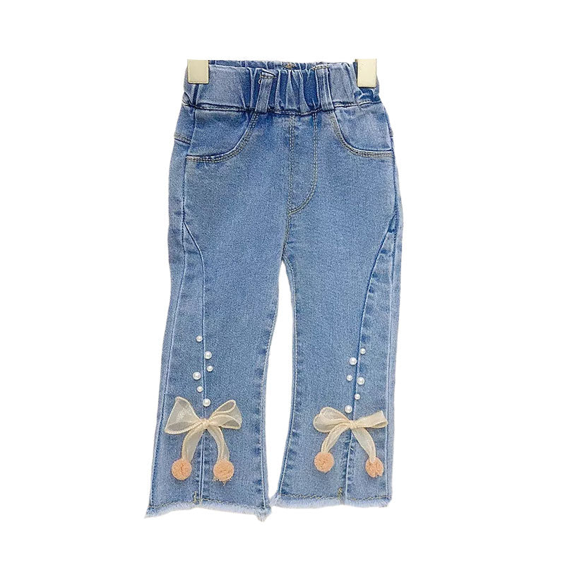 Baby Kid Girls Bow Lace Jeans Wholesale 22011238