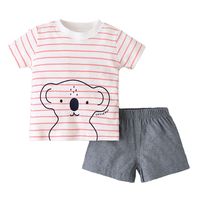 2 Pieces Set Baby Kid Boys Solid Color T-Shirts And Cartoon Shorts Wholesale 22011317