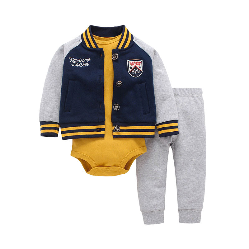 3 Pieces Set Baby Girls Color-blocking Jackets Outwears Solid Color Rompers And Pants Wholesale 220113433
