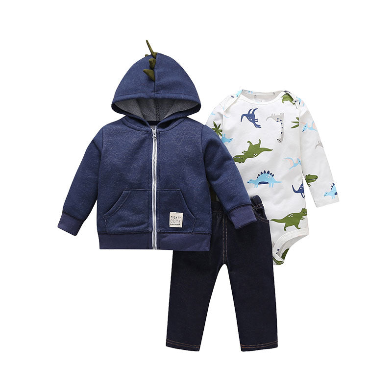 3 Pieces Set Baby Boys Solid Color Jackets Outwears Dinosaur Rompers And Pants Wholesale 220113437
