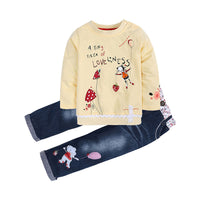 Load image into Gallery viewer, 2 Pieces Set Baby Kid Girls Letters Fruit Cartoon Print Tops And Embroidered Jeans Wholesale 22011411
