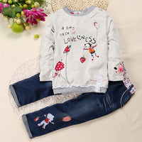 Load image into Gallery viewer, 2 Pieces Set Baby Kid Girls Letters Fruit Cartoon Print Tops And Embroidered Jeans Wholesale 22011411
