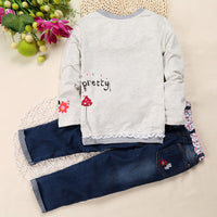 Load image into Gallery viewer, 2 Pieces Set Baby Kid Girls Letters Fruit Cartoon Print Tops And Embroidered Jeans Wholesale 22011411
