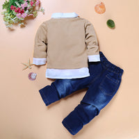 Load image into Gallery viewer, 2 Pieces Set Baby Kid Boys Cartoon Bow Embroidered Tops And Solid Color Jeans Wholesale 22011412
