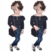 Load image into Gallery viewer, 2 Pieces Set Baby Kid Girls Solid Color Tops And Color-blocking Jeans Wholesale 220114134
