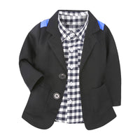 Load image into Gallery viewer, 3 Pieces Set Baby Kid Boys Checked Shirts Solid Color Blazers And Jeans Wholesale 22011414
