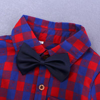 Load image into Gallery viewer, 3 Pieces Set Baby Kid Boys Letters Cartoon Print T-Shirts And Checked Bow Shirts And Ripped Jeans Wholesale 220114142
