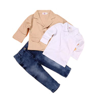 Load image into Gallery viewer, 3 Pieces Set Baby Kid Boys Solid Color Blazers Tops And Jeans Wholesale 22011417
