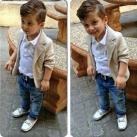 Load image into Gallery viewer, 3 Pieces Set Baby Kid Boys Solid Color Blazers Tops And Jeans Wholesale 22011417
