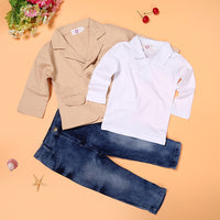 Load image into Gallery viewer, 3 Pieces Set Baby Kid Boys Solid Color Blazers Tops And Jeans Wholesale 22011417

