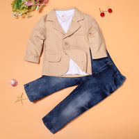 Load image into Gallery viewer, 3 Pieces Set Baby Kid Boys Solid Color Blazers Tops And Jeans Wholesale 22011417
