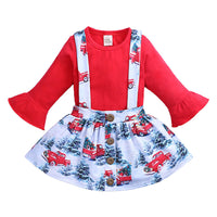 Load image into Gallery viewer, 2 Pieces Set Baby Kid Girls Car Plant Print Skirts And Solid Color Tops Wholesale 220114172
