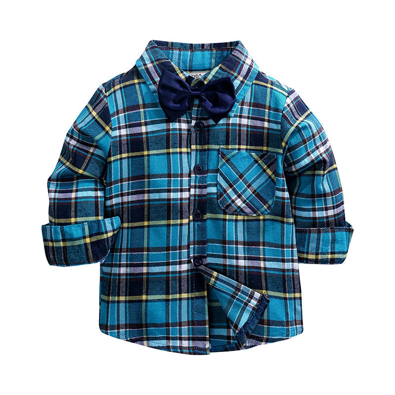 Baby Kid Boys Checked Bow Print Shirts Wholesale 220114175