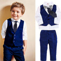 Load image into Gallery viewer, 3 Pieces Set Baby Kid Boys Solid Color Vests&amp;Waistcoats Shirts And Trousers Wholesale 22011419
