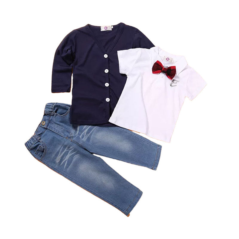 3 Pieces Set Baby Kid Boys Solid Color Jackets&Outwears Polo Shirts And Jeans Wholesale 22011420
