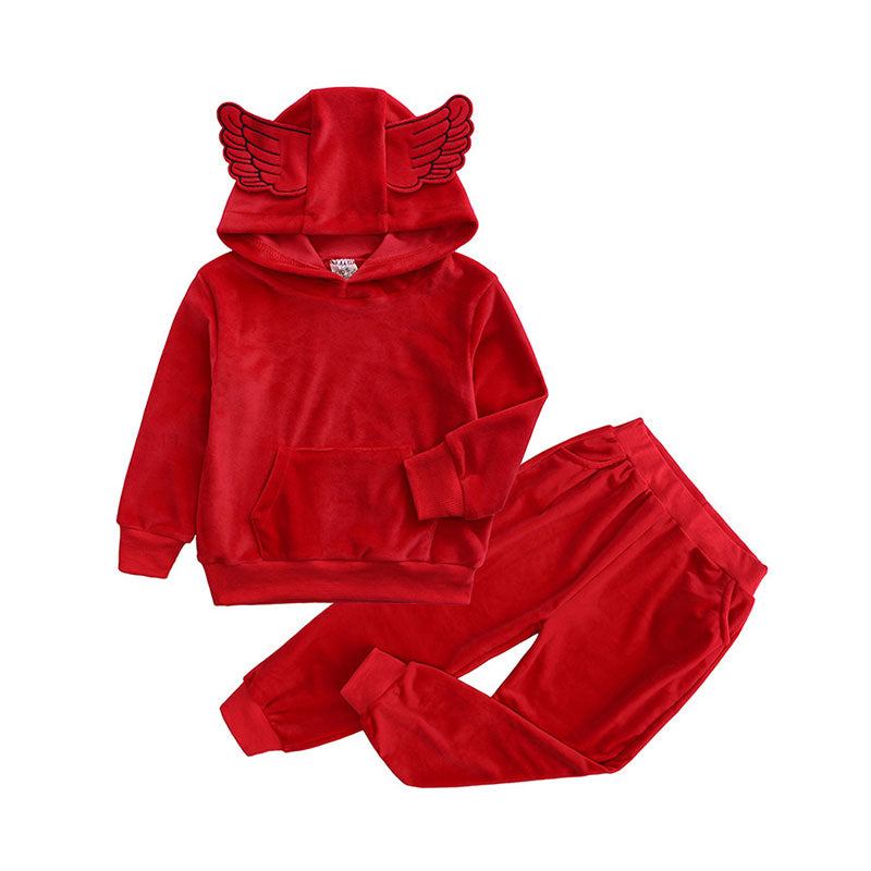 2 Pieces Set Baby Kid Unisex Letters Wings Print Hoodies Swearshirts And Color-blocking Pants Wholesale 263011881