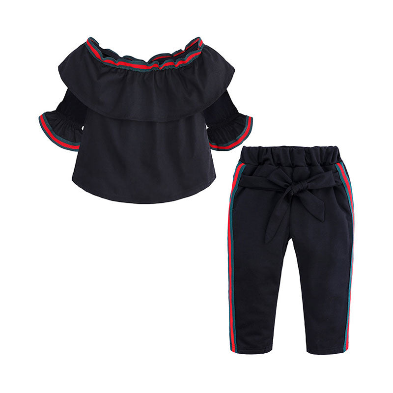 2 Pieces Set Baby Kid Girls Solid Color Tops And Pants Wholesale 220114202