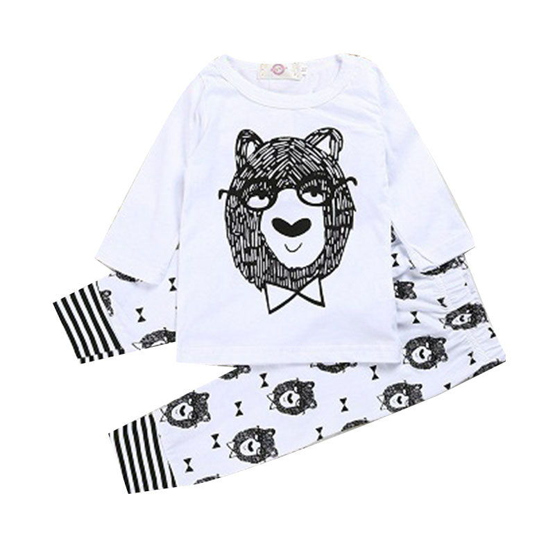 2 Pieces Set Baby Unisex Letters Print Tops And Cartoon Pants Sleepwears Wholesale 22011423