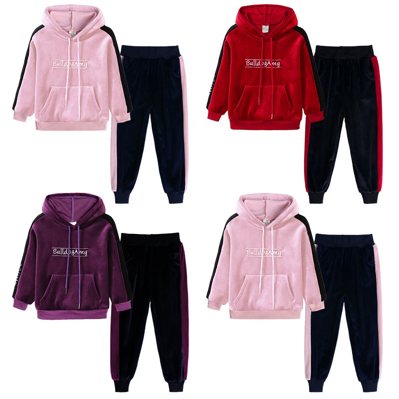 2 Pieces Set Baby Kid Girls Sports Letters Color-blocking Hoodies Swearshirts And Pants Wholesale 220114252