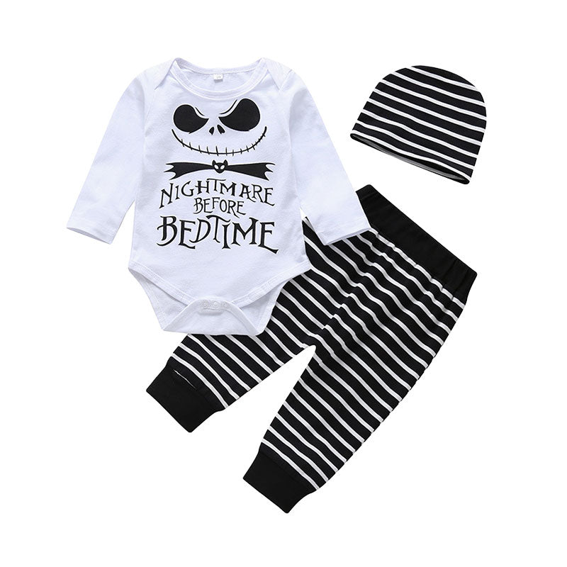 3 Pieces Set Baby Unisex Halloween Letters Print Rompers And Striped Pants And Hats Wholesale 220114280