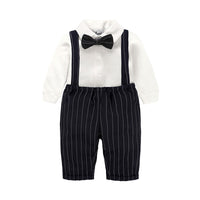 Load image into Gallery viewer, 2 Pieces Set Baby Boys Birthday Party Solid Color Bow Shirts And Striped Jumpsuits Wholesale 2201143642
