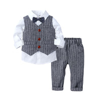 Load image into Gallery viewer, 3 Pieces Set Baby Kid Boys Solid Color Shirts Striped Vests Waistcoats And Pants Wholesale 220114393
