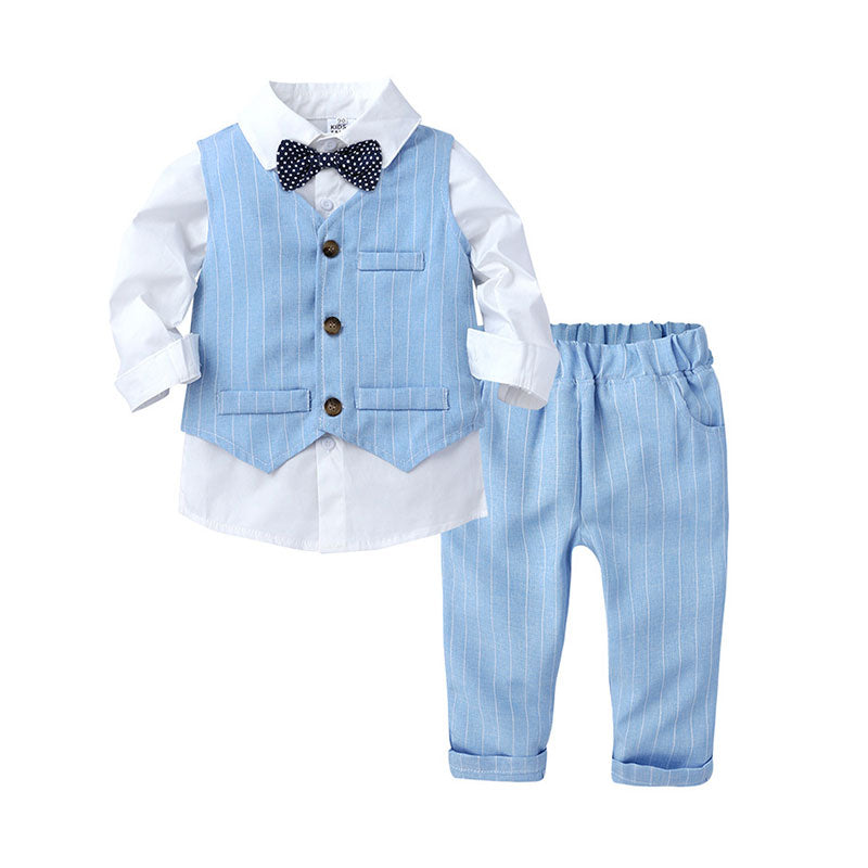 3 Pieces Set Baby Kid Boys Solid Color Shirts Striped Vests Waistcoats And Pants Wholesale 220114393