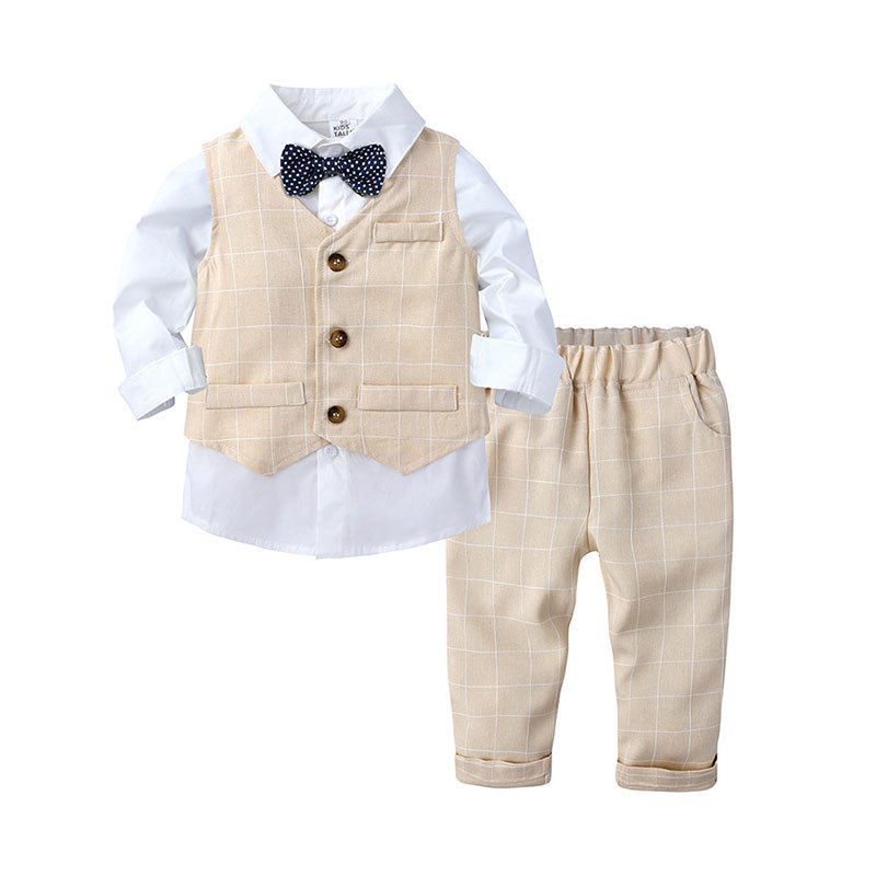 3 Pieces Set Baby Kid Boys Solid Color Shirts Striped Vests Waistcoats And Pants Wholesale 220114393