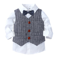 Load image into Gallery viewer, 3 Pieces Set Baby Kid Boys Solid Color Shirts Striped Vests Waistcoats And Pants Wholesale 220114393
